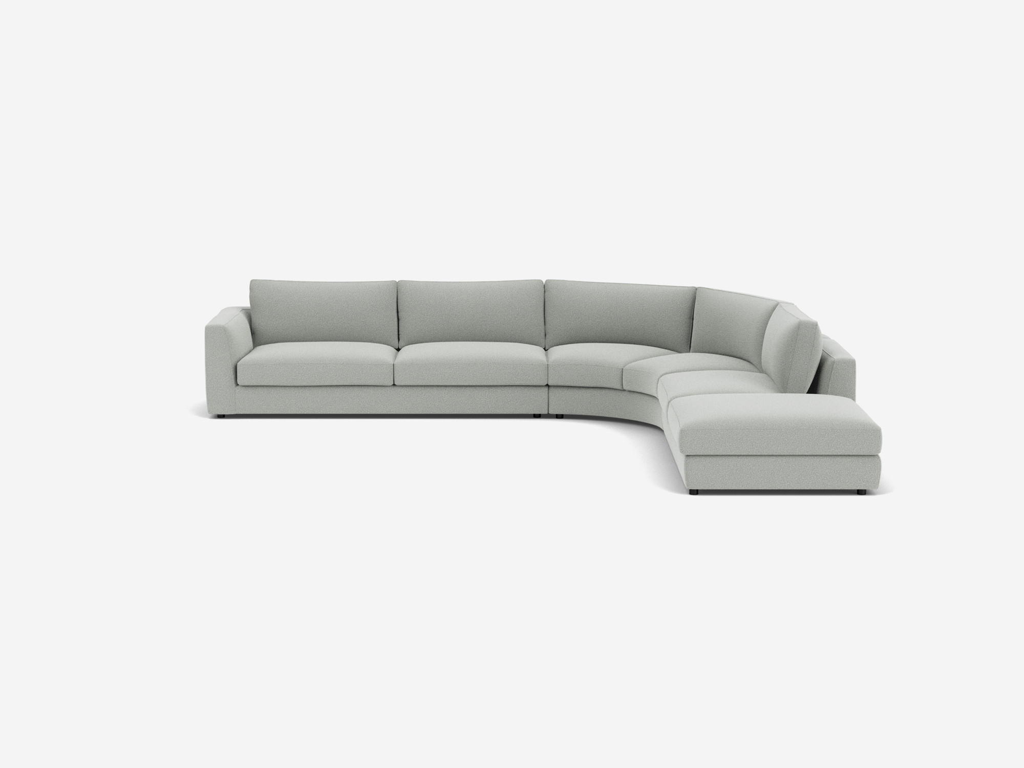 Front view of right hand facing light grey sectional sofa